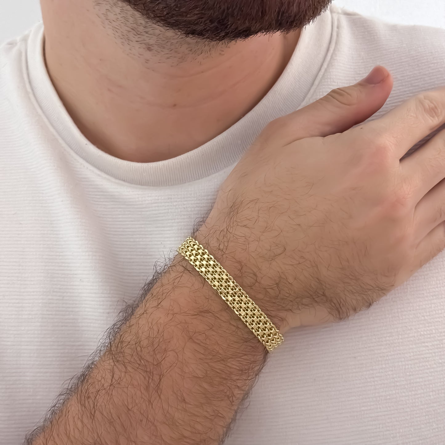 Pulseras Tejido Chino Grueso de 20cm de 8mm en Oro Laminado 18k con Garantía de por vida