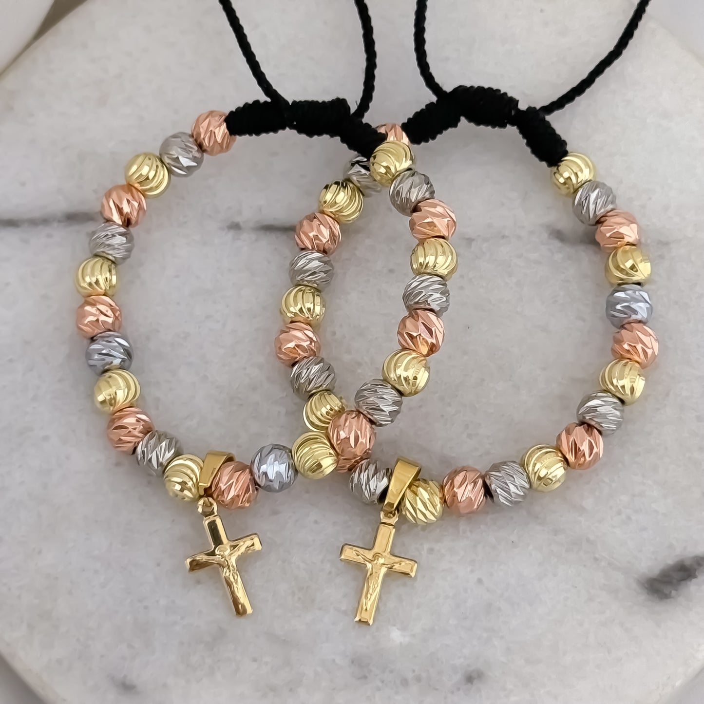 Promocion de 2 Pulseras para Parejas en Balin Italiano de 6mm de 3 Oros en Oro Laminado 18k con Garantia de por vida