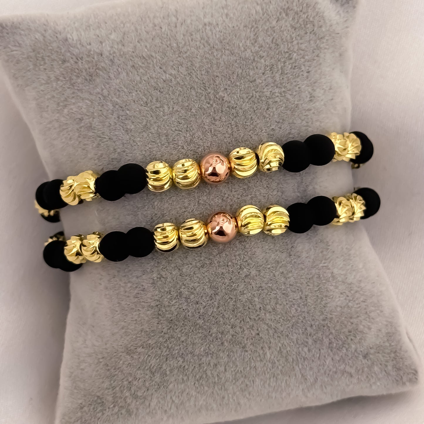 Promoción de 2 Pulseras para Parejas en Balin Italiano de 6mm + Balin Oro Rosa de 6mm en Oro Laminado 18k con Garantia de por vida