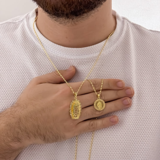 Promocion de Amor y Amistad Cadenas para Parejas de Hombre 60cm y Dama 45cm con Dije de  Virgen de Guadalupe  en Oro Laminado 18k con Garantia de por vida