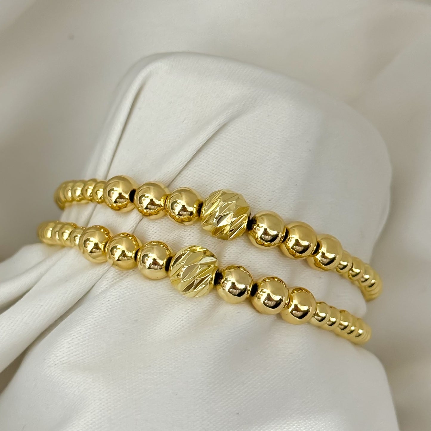 Pulseras para Parejas en Balin Liso Y Balin Italiano En Oro Laminado 18k con Garantía de por vida