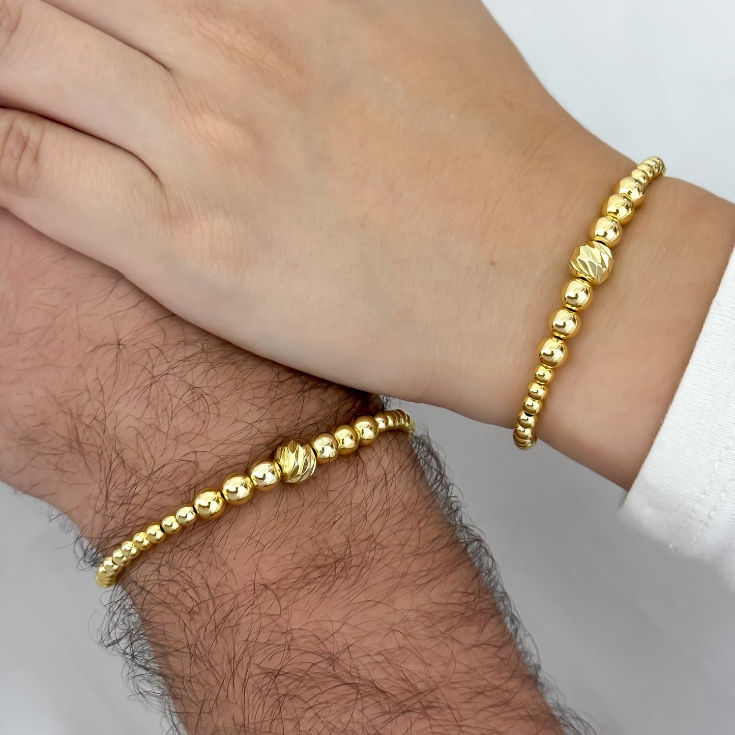 Pulseras para Parejas en Balin Liso Y Balin Italiano En Oro Laminado 18k con Garantía de por vida