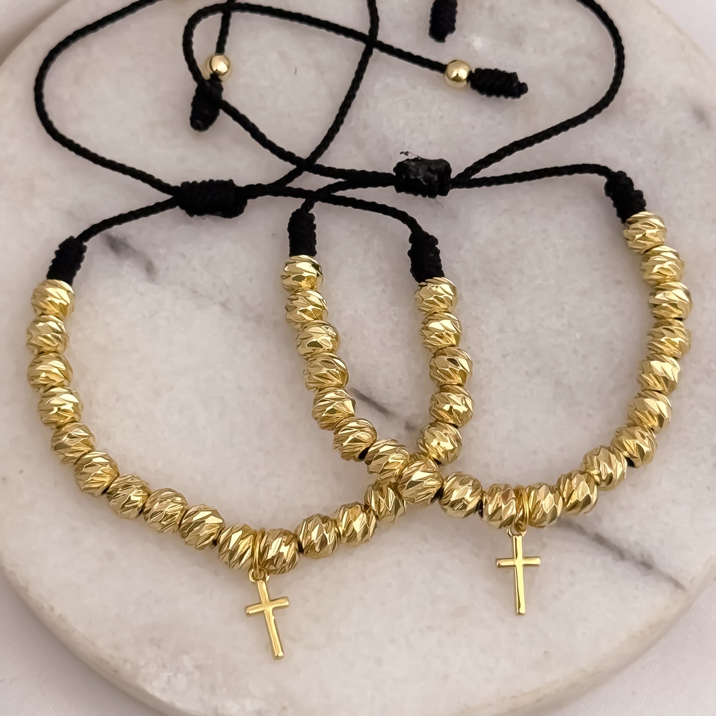 Pulseras para Parejas en Balin Italino de 6mm con Dije de Cruz en Oro Laminado 18k con Garantía de por vida