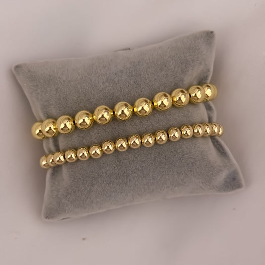 Promoción de 2 Pulseras para Parejas en Balin Liso  de 8mm en Oro Laminado 18k con Garantía de por vida