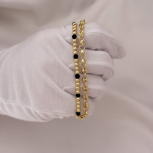 Pulseras Tejido Gucci de 18cm de 3mm + Pulseras Full Balines de 4mm y Neopreno en Oro Laminado 18k con Garantia de por vida