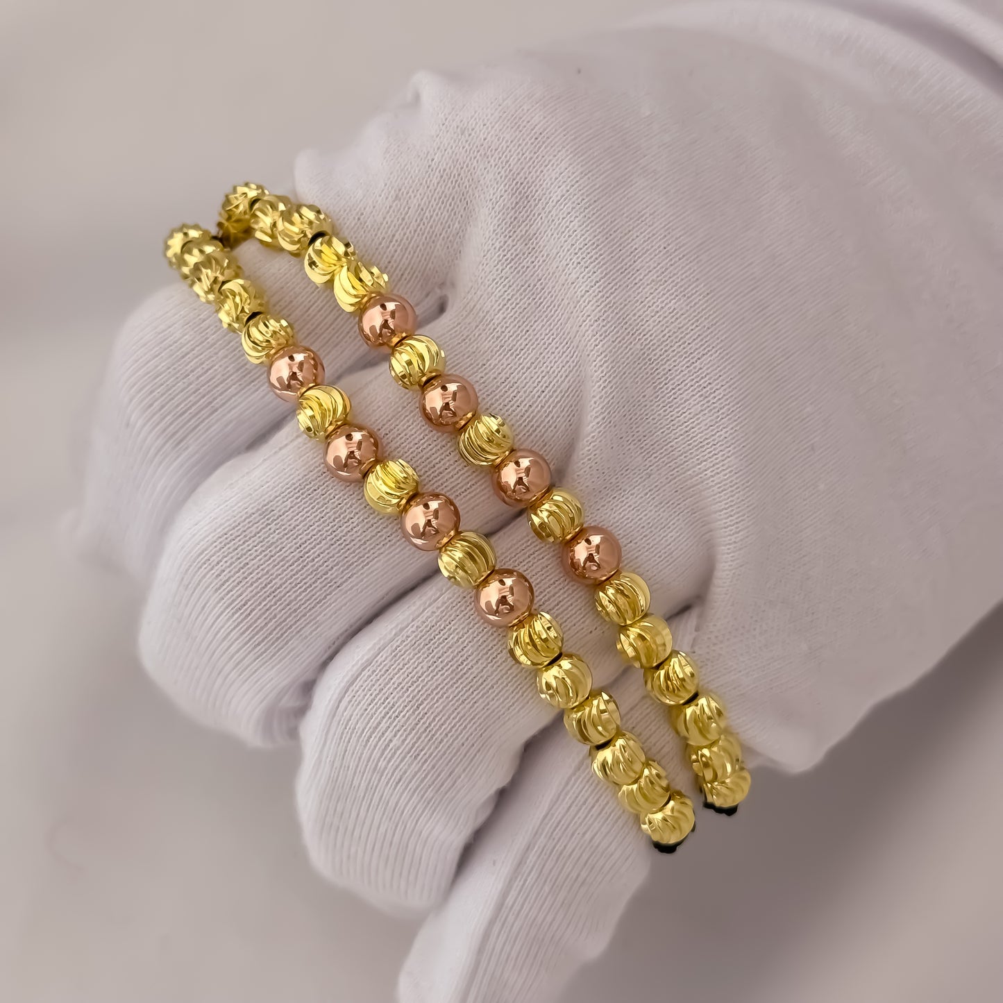 Juego de 2 Pulseras para Parejas en Balin Italiano de 6mm + Balin  Liso 6mm Oro  Rosa en Oro Laminado 18k Suizo con Garantia de por vida