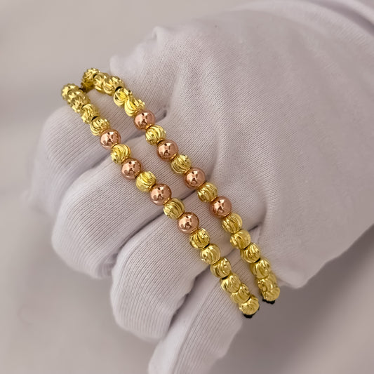 Juego de 2 Pulseras para Parejas en Balin Italiano de 6mm + Balin  Liso 6mm Oro  Rosa en Oro Laminado 18k Suizo con Garantia de por vida