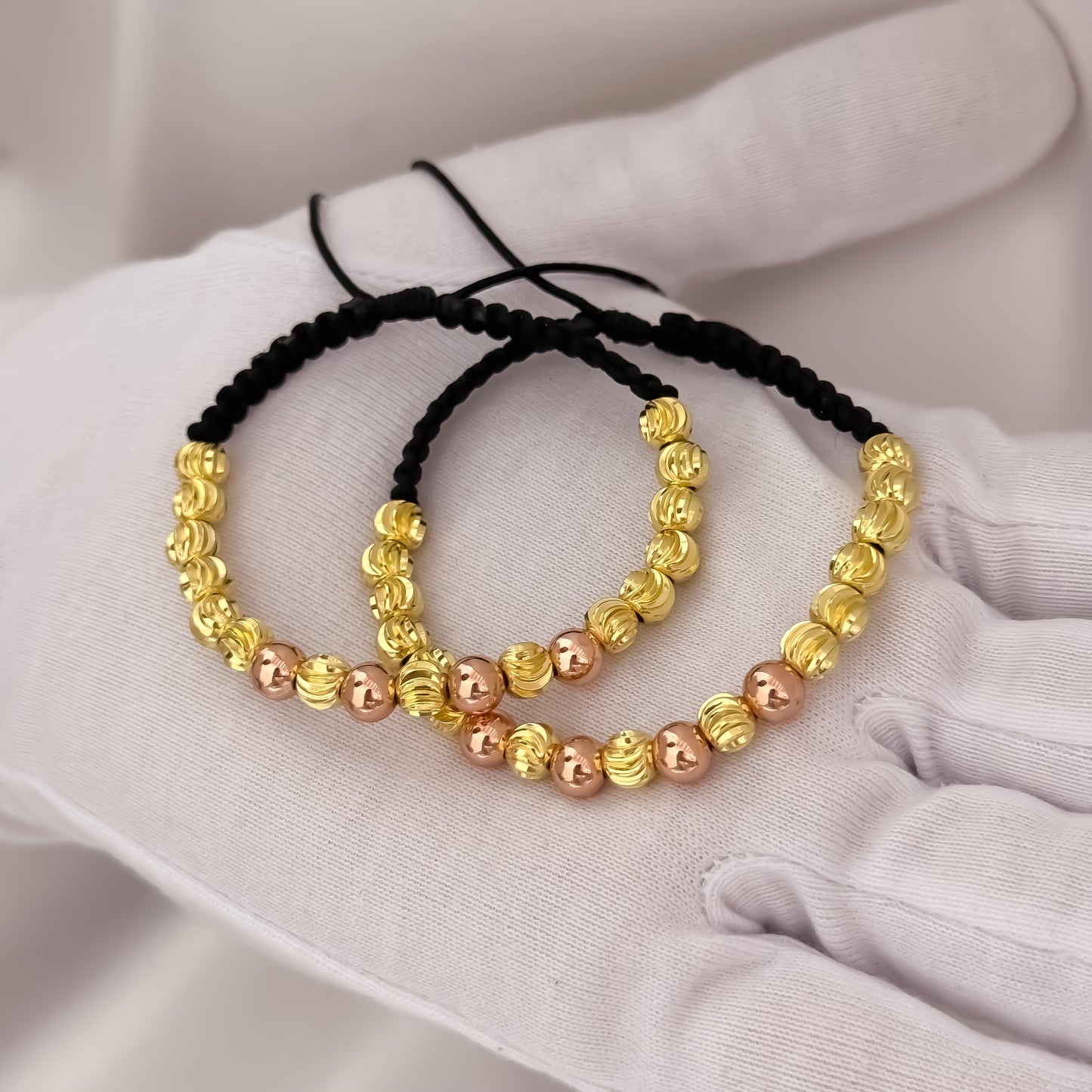 Juego de 2 Pulseras para Parejas en Balin Italiano de 6mm + Balin  Liso 6mm Oro  Rosa en Oro Laminado 18k Suizo con Garantia de por vida