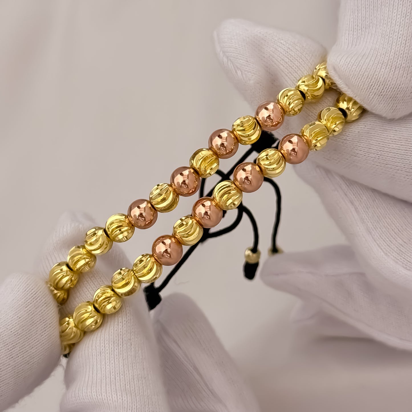 Juego de 2 Pulseras para Parejas en Balin Italiano de 6mm + Balin  Liso 6mm Oro  Rosa en Oro Laminado 18k Suizo con Garantia de por vida