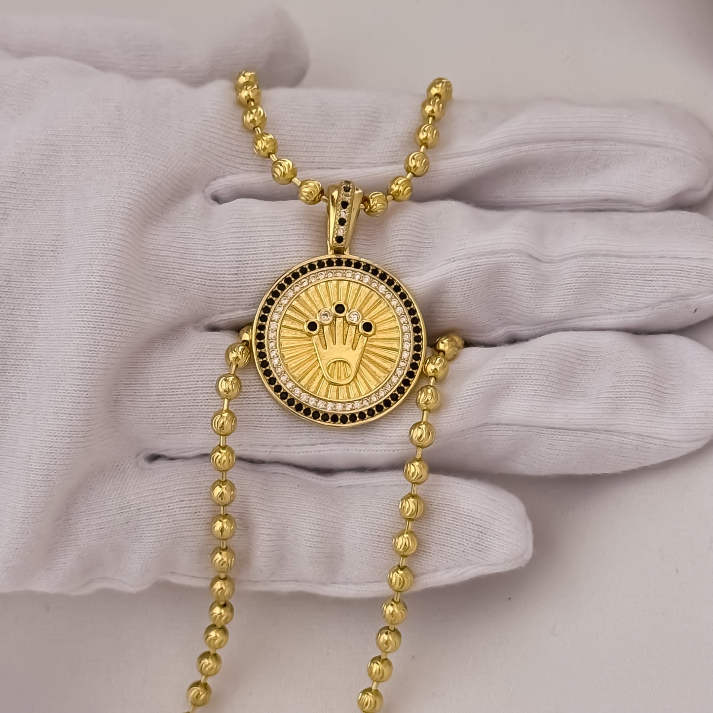 Cadena Tejido Militar Hombre Diamantado de 60cm de 4mm + Corona Rolex con Micro Circones Cristales