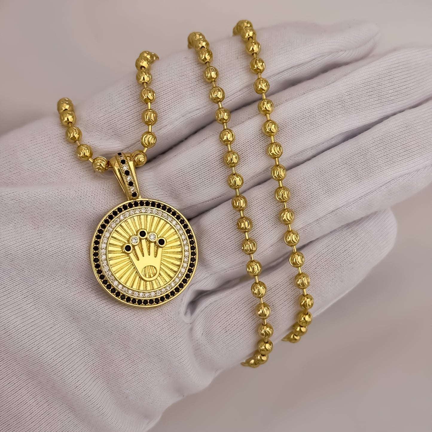 Cadena Tejido Militar Hombre Diamantado de 60cm de 4mm + Corona Rolex con Micro Circones Cristales