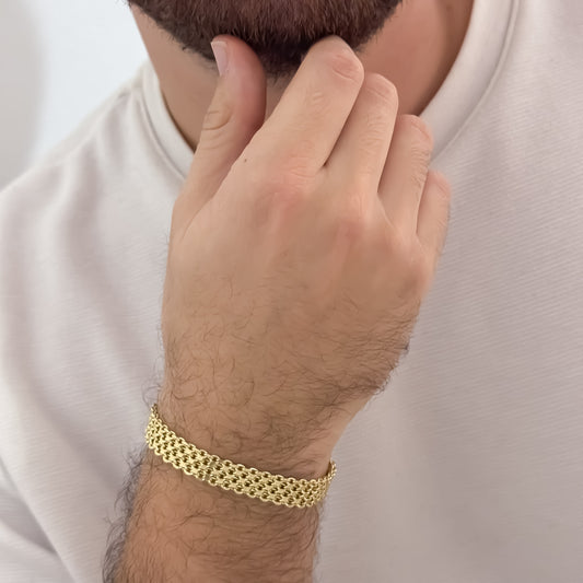 Pulseras Tejido Chino Grueso de 20cm de 8mm en Oro Laminado 18k con Garantía de por vida