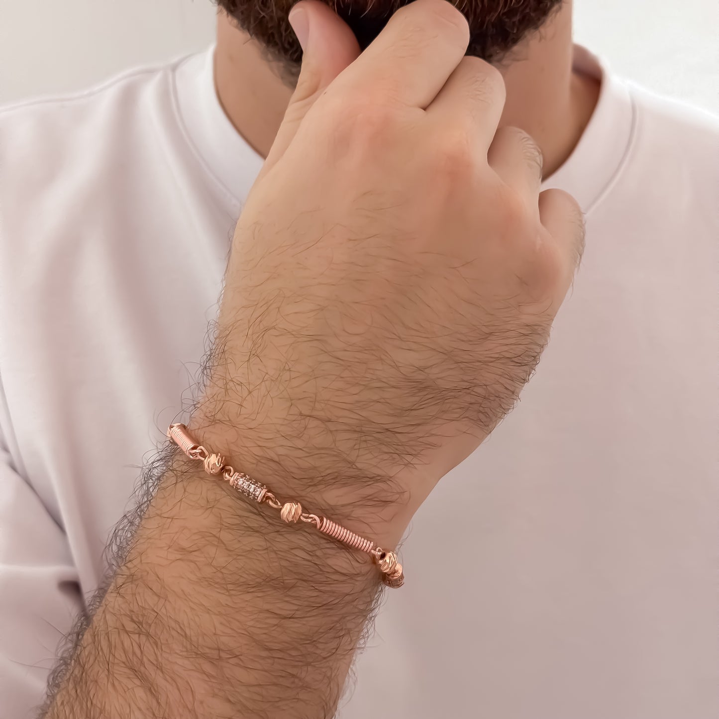 Pulsera Rustica de 20cm de 5mm en Oro Rosa Diamantado en Oro Laminado 18k con Garantía de por vida