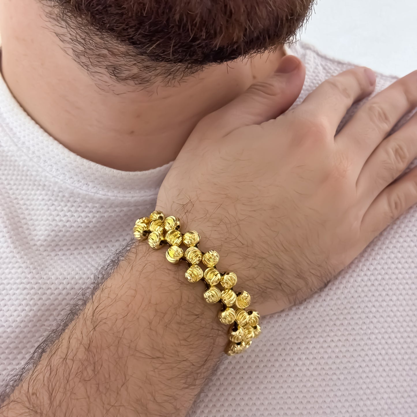 Pulseras de 3 Carriles en Balin Italiano de 8mm en Oro Laminado 18k con Garantía de por vida