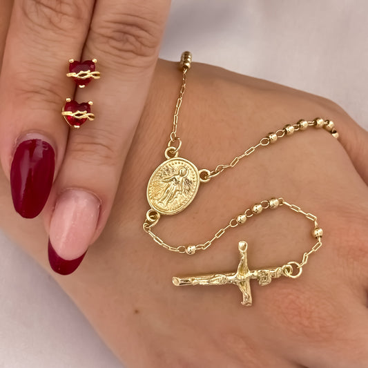 Camándula de virgen de Guadalupe Para Dama de 45cm de 4mm + Topo de Corazon de Jesus en Oro Laminado 18k con Garantia de por vida