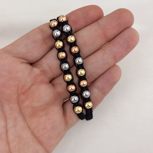 Promocion de Pulseras para Parejas en Balin Liso de 6mm de 3 OROS en Oro Laminado 18k con Garantia de por vida