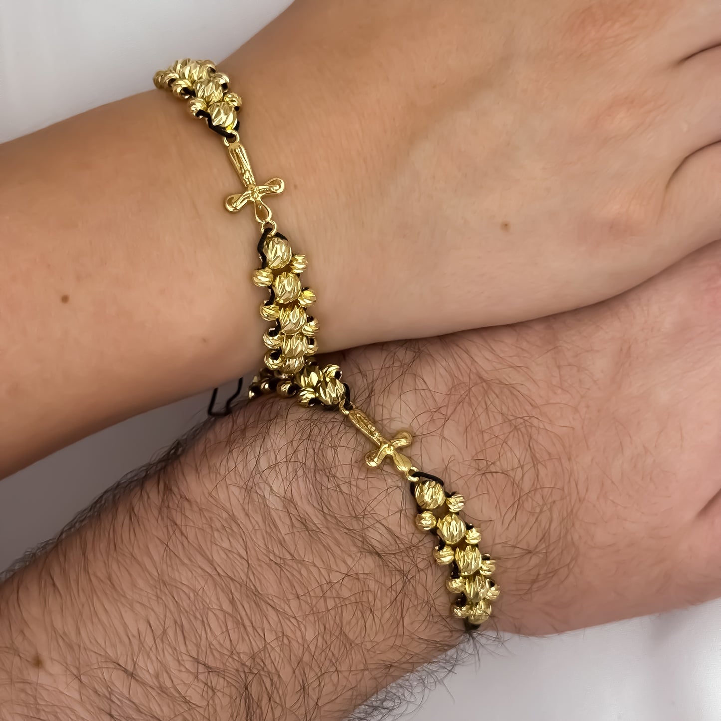 Promoción de 2 Pulseras para Parejas Doble Carril  en Balin Italiano de 6mm con Amuleto protector de Virgen de Guadalupe