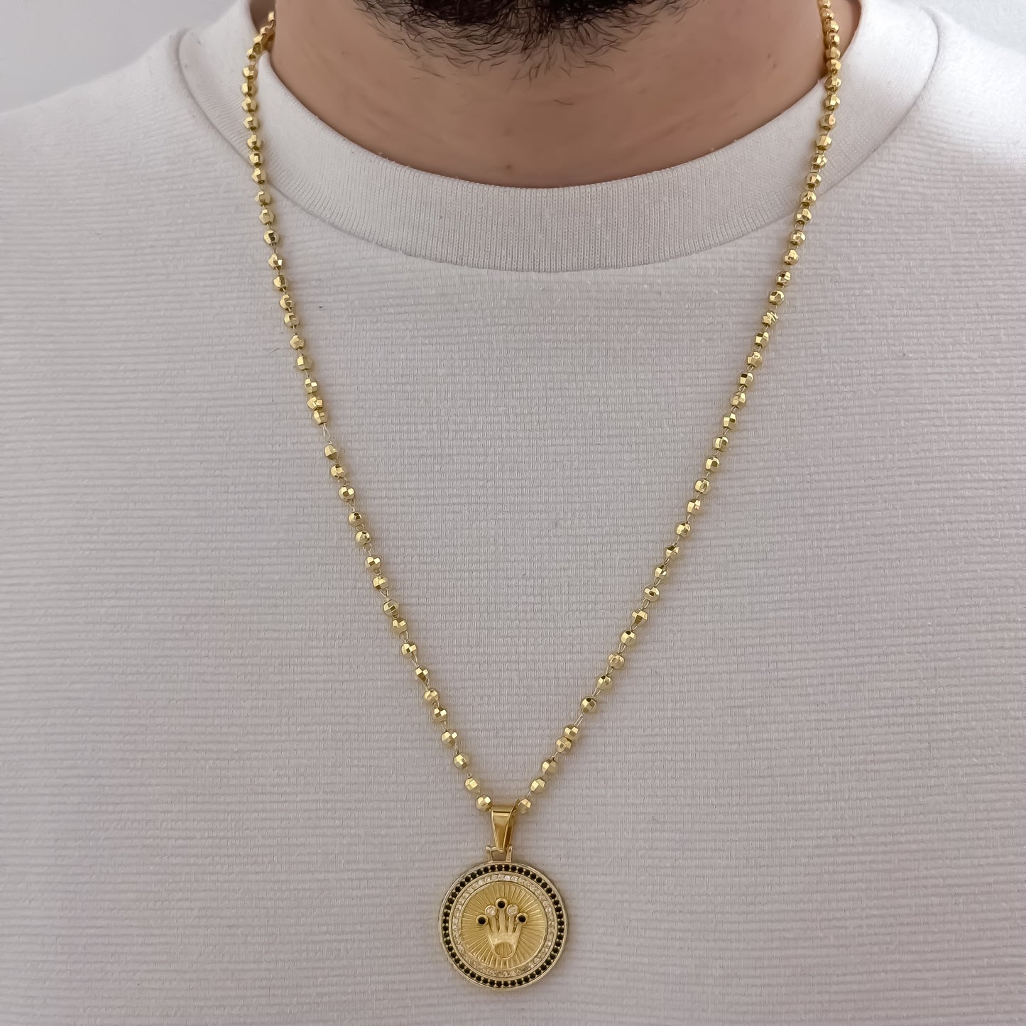 Cadena Tejido Militar Diamanatada de 60cm de 3,5 mm + Corona Rolex con Micro Circones Cristales - Negro en Oro Laminado 18k con Garantia de por vida