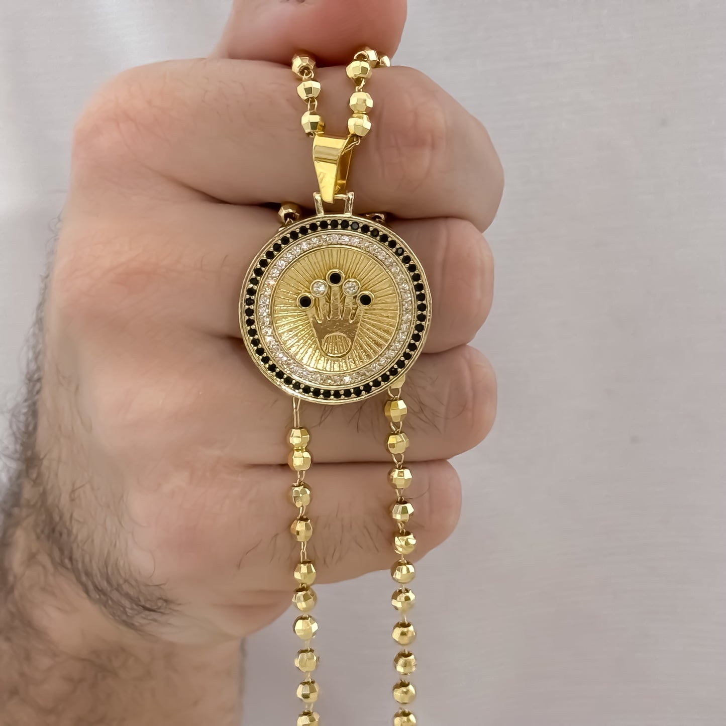 Cadena Tejido Militar Diamanatada de 60cm de 3,5 mm + Corona Rolex con Micro Circones Cristales - Negro en Oro Laminado 18k con Garantia de por vida