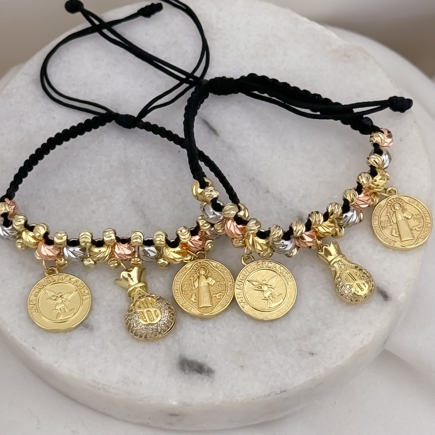 Pulseras de Abundancia, Devoción y Protección para Parejas en Balin Italiano de 4mm y 5mm en Oro Laminaod 18k con Garantia de por vida