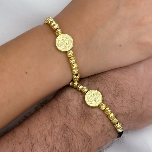 Promoción de 2 Hilos Rojos de San Benito Protección en Balin Italiano de 6mm en Oro laminado 18k con Garantia de por vida