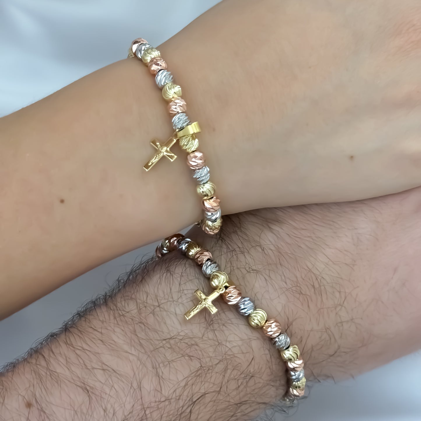 Promocion de 2 Pulseras para Parejas en Balin Italiano de 6mm de 3 Oros en Oro Laminado 18k con Garantia de por vida