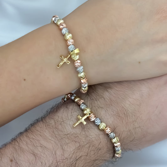 Promocion de 2 Pulseras para Parejas en Balin Italiano de 6mm de 3 Oros en Oro Laminado 18k con Garantia de por vida