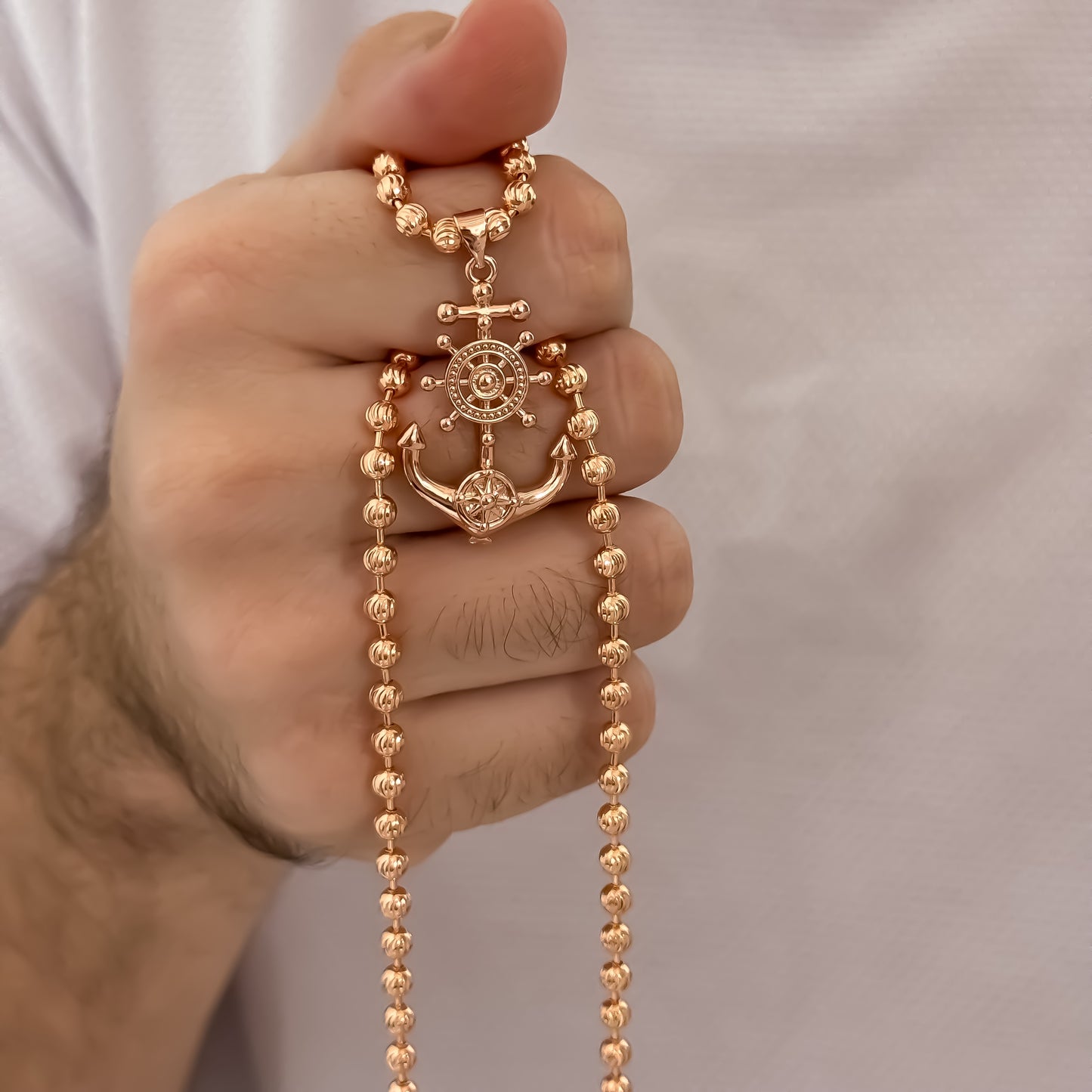 Cadena Tejido Militar Diamantada Rosada de 60cm de 4mm + Ancla Tallada en Oro Rosa en Oro Laminado 18k con Garantia de por vida