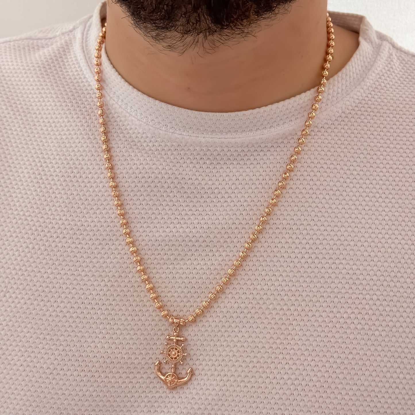 Cadena Tejido Militar Diamantada Rosada de 60cm de 4mm + Ancla Tallada en Oro Rosa en Oro Laminado 18k con Garantia de por vida