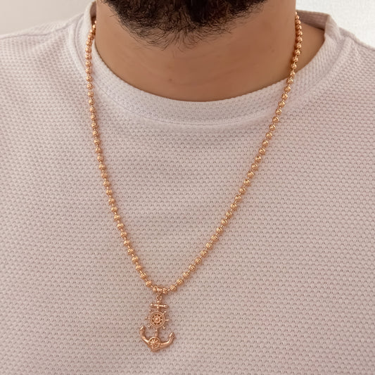 Cadena Tejido Militar Diamantada Rosada de 60cm de 4mm + Ancla Tallada en Oro Rosa en Oro Laminado 18k con Garantia de por vida