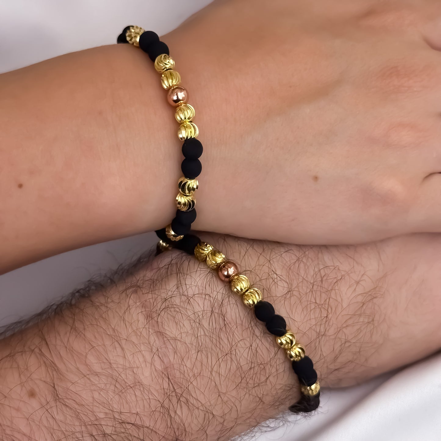 Promoción de 2 Pulseras para Parejas en Balin Italiano de 6mm  + Balin Oro Rosa de 6mm en Oro Laminado 18k  con Garantia de por vida