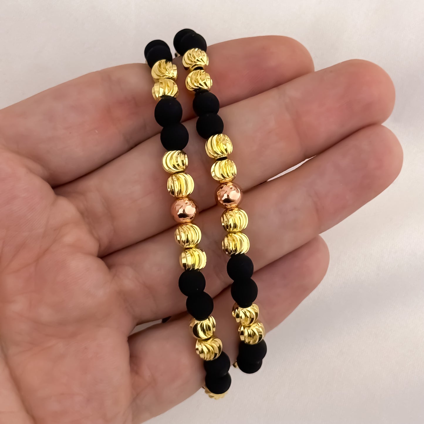 Promoción de 2 Pulseras para Parejas en Balin Italiano de 6mm  + Balin Oro Rosa de 6mm en Oro Laminado 18k  con Garantia de por vida