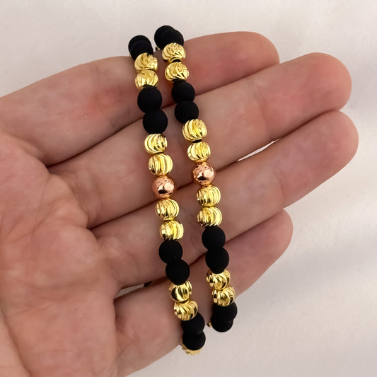 Promoción de 2 Pulseras para Parejas en Balin Italiano de 6mm  + Balin Oro Rosa de 6mm en Oro Laminado 18k  con Garantia de por vida